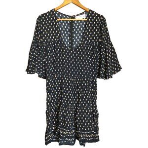 Faithfull The Brand X Anthropologie Black Floral Mini Dress Bell Sleeve S